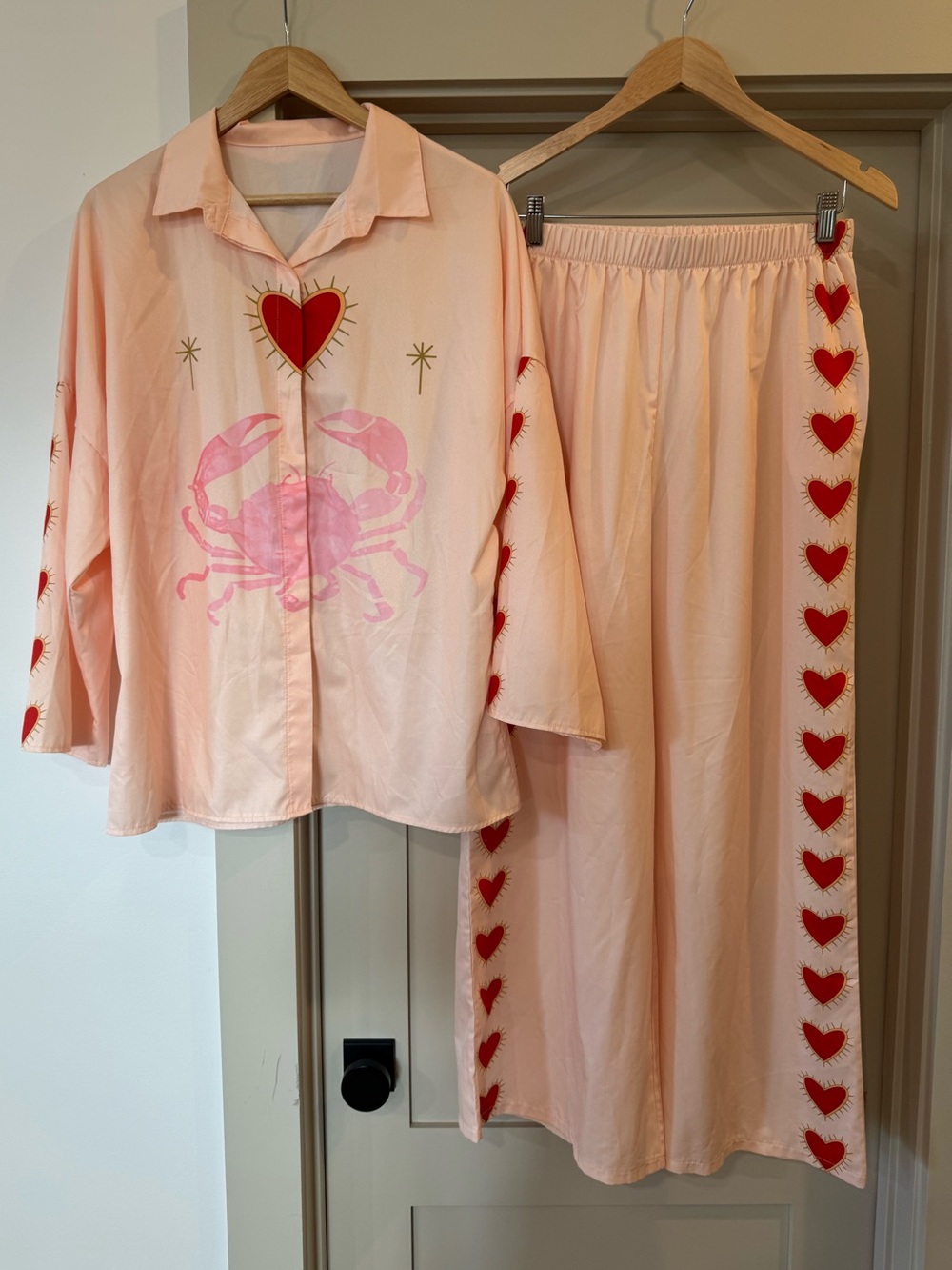 Light Pink Crab & Heart Two-Piece Lounge Set